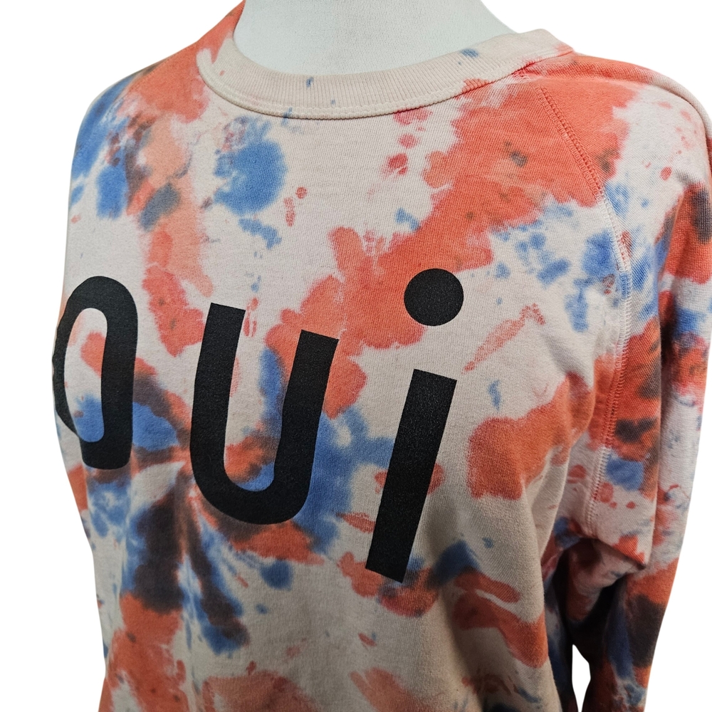 Clare V Tie-Dye 'Oui' Crewneck Sweatshirt Women's Size S Orange/Blue